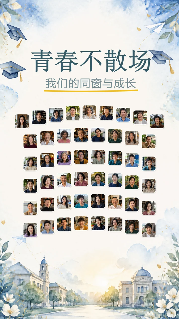 弧形排布毕业纪念群合影